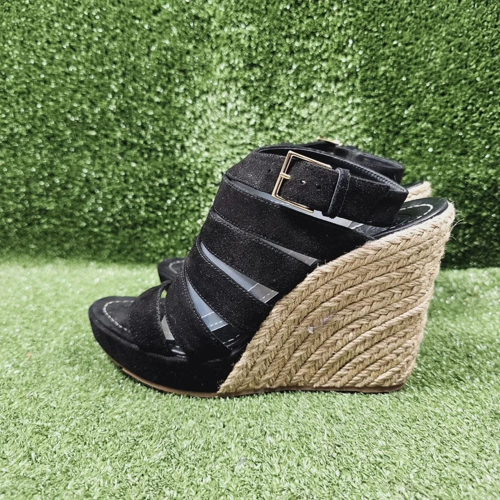 Tory Burch Bailey Black Strappy Espadrille Wedge Sandals Womens Size 8.5